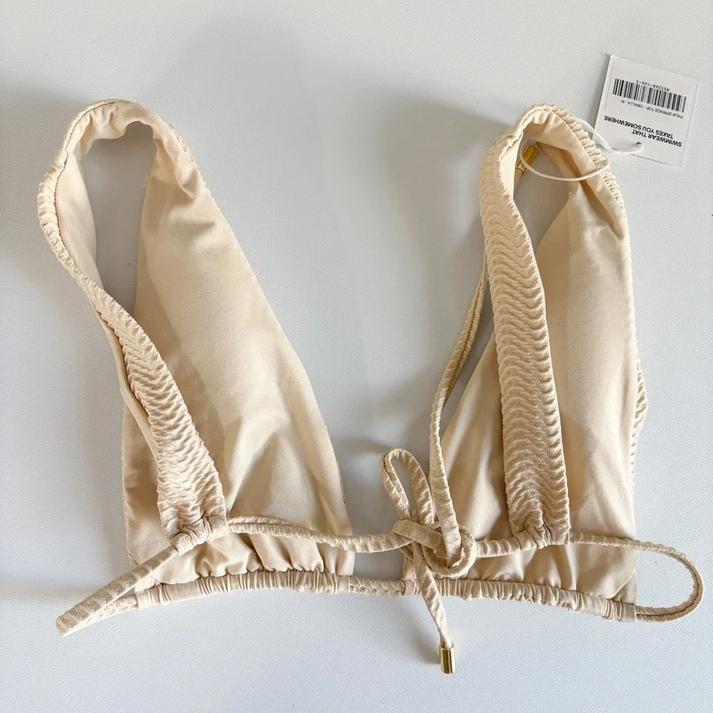 Monday Swimwear Womens Vanilla Palm Springs Textured Chevron Bikini Top Size M